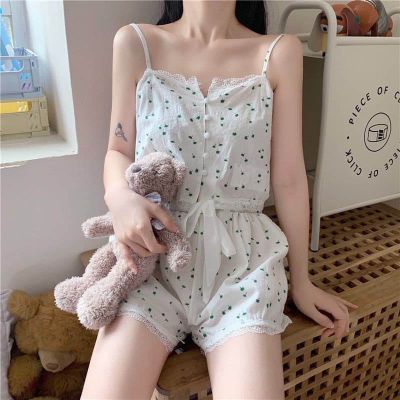 Women Floral Pajama Sets Spaghetti Strap Tops Drawstring Shorts Slim Breathable Cozy Fashion Sleepwear Female Lounge 2 Nique's Creation