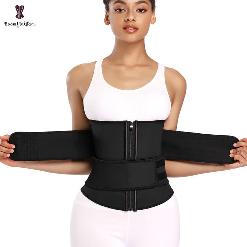 Zipper Front Waist Trainer Private Label Double Belt 2 Straps Breathable Women Girdle Latex Waist Cincher Trainer 2 Nique's Creation