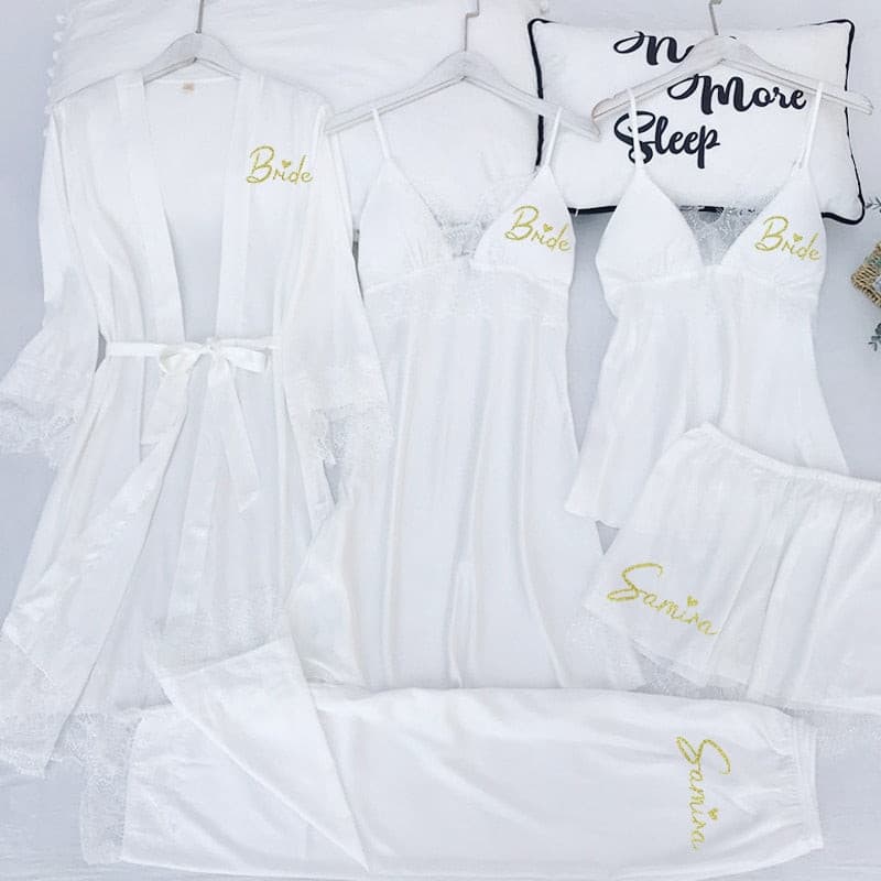 Personalized name Women Kimono Bathrobe Bride Bridesmaid Wedding Robe Set Lace Trim Sleepwear Casual Home Clothes Nightwear 2 Nique's Creation