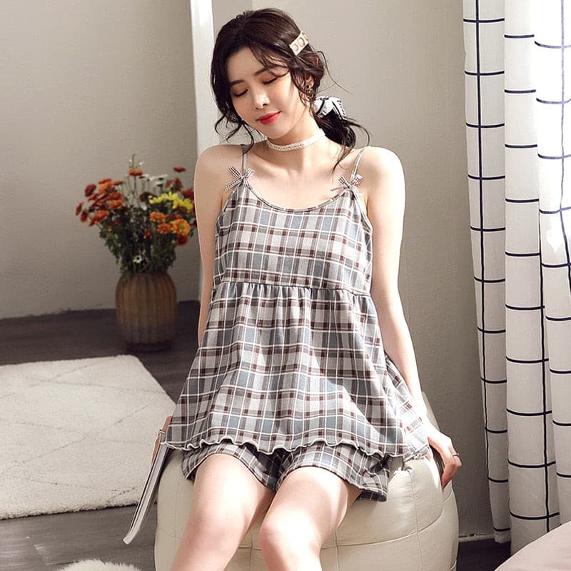 cute print women cozy sexy sleeveless shorts pajama sets women sleepwear 2 Nique's Creation