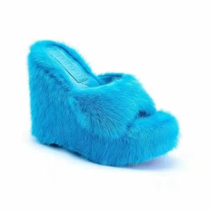 Women High-heeled Furry Drag Fashion Outdoor All-match Shoes Slippers Furry Slides 2 Nique's Creation