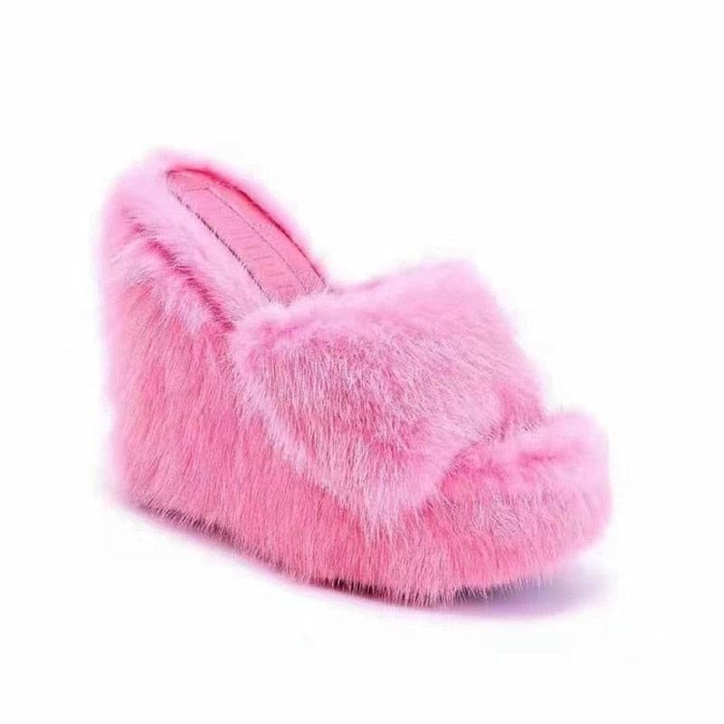 Women High-heeled Furry Drag Fashion Outdoor All-match Shoes Slippers Furry Slides 2 Nique's Creation