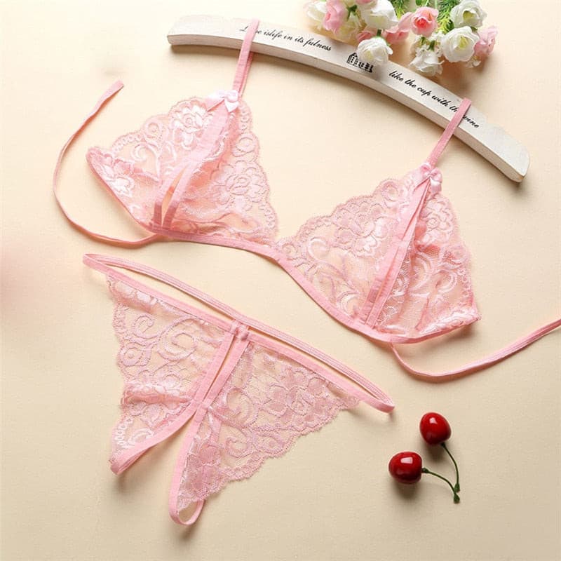 Lingerie Women Push Up With Lace Straps Transparent Bra Panties Embroidered See Through 2 Nique's Creation