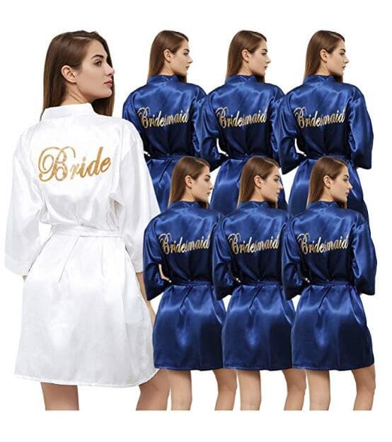 navy blue robe gold writing kimono bridal party robe bridesmaid sister mother of the groom bride robes wedding best gift 2 Nique's Creation