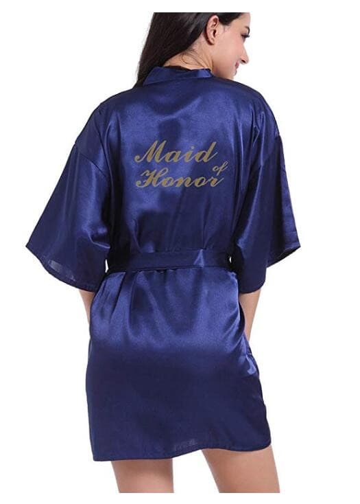 navy blue robe gold writing kimono bridal party robe bridesmaid sister mother of the groom bride robes wedding best gift 2 Nique's Creation