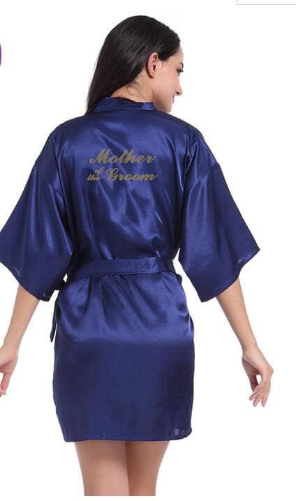 navy blue robe gold writing kimono bridal party robe bridesmaid sister mother of the groom bride robes wedding best gift 2 Nique's Creation