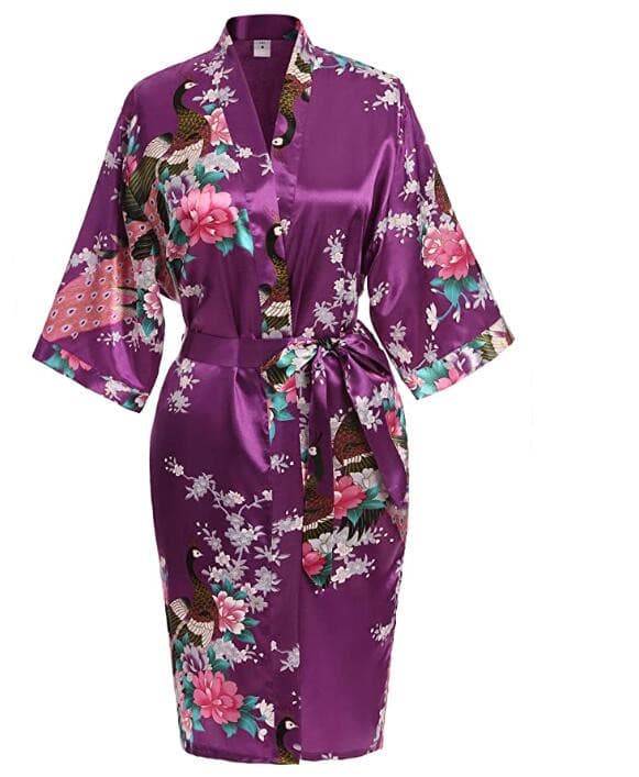 Wedding Bride or  Bridesmaid Robe Floral Bathrobe Short Kimono 2 Nique's Creation