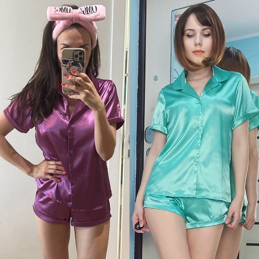 Women Sleepwear Set Pink Turn Down Collar  hort Sleeve Casual 2 Nique's Creation