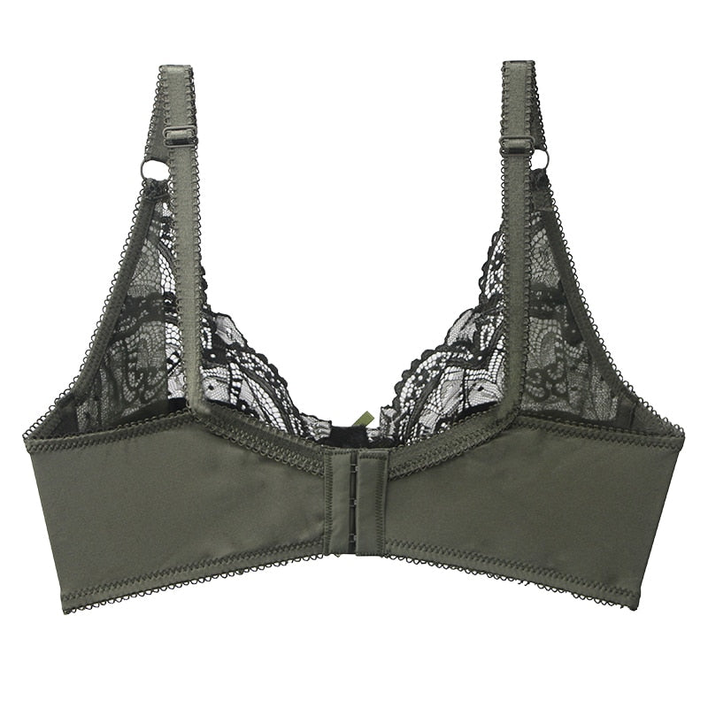 Women Lace Push Up Bras Ultra-thin Perspective Bralette Deep V Lingerie Tops Plus Size.