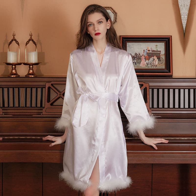 Bridal dressing gown ladies wedding, bridesmaid kimono feather bridal robe 2 Nique's Creation