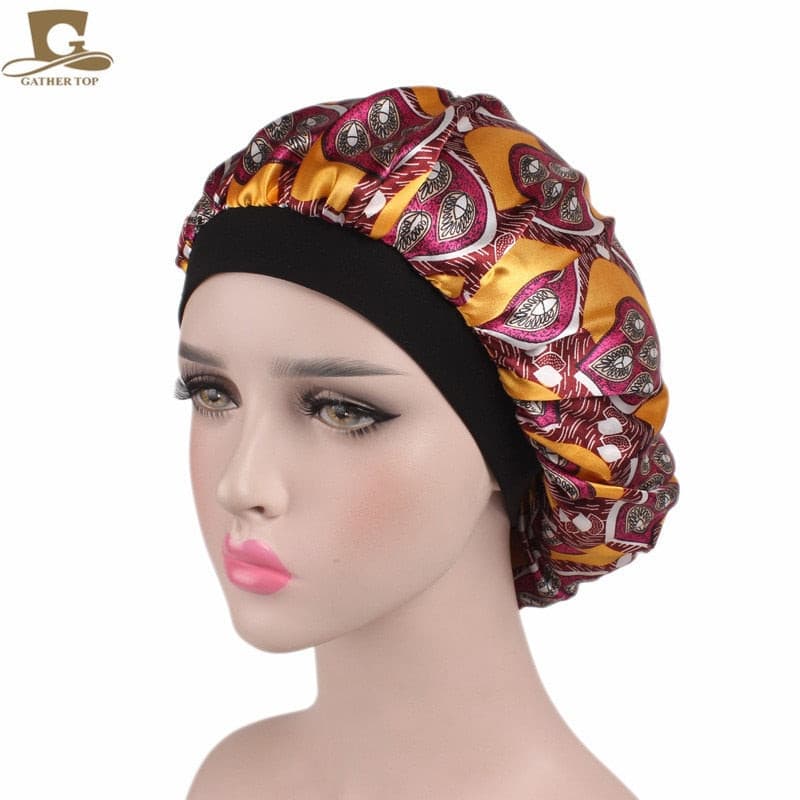 new fashion Luxury Wide Band Satin Bonnet Cap comfortable night sleep hat hair loss cap women hat cap turbante 2 Nique's Creation