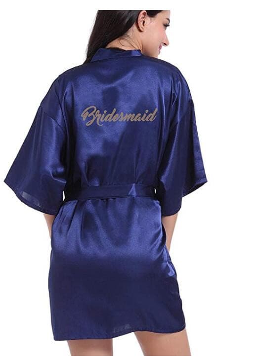 navy blue robe gold writing kimono bridal party robe bridesmaid sister mother of the groom bride robes wedding best gift 2 Nique's Creation