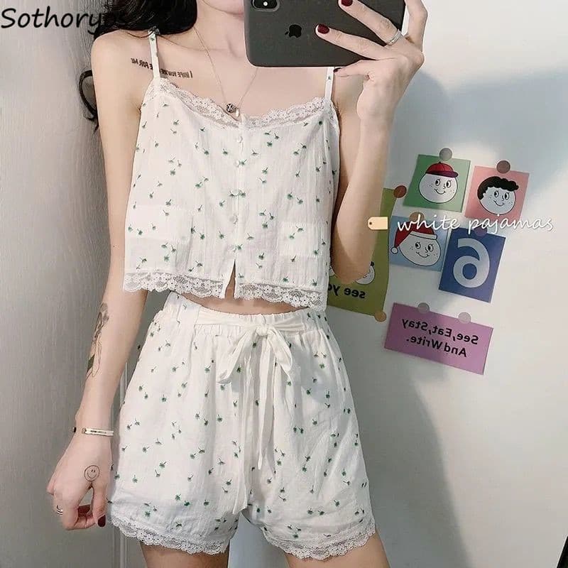 Women Floral Pajama Sets Spaghetti Strap Tops Drawstring Shorts Slim Breathable Cozy Fashion Sleepwear Female Lounge 2 Nique's Creation