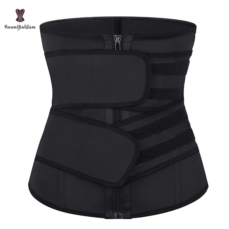 Zipper Front Waist Trainer Private Label Double Belt 2 Straps Breathable Women Girdle Latex Waist Cincher Trainer 2 Nique's Creation