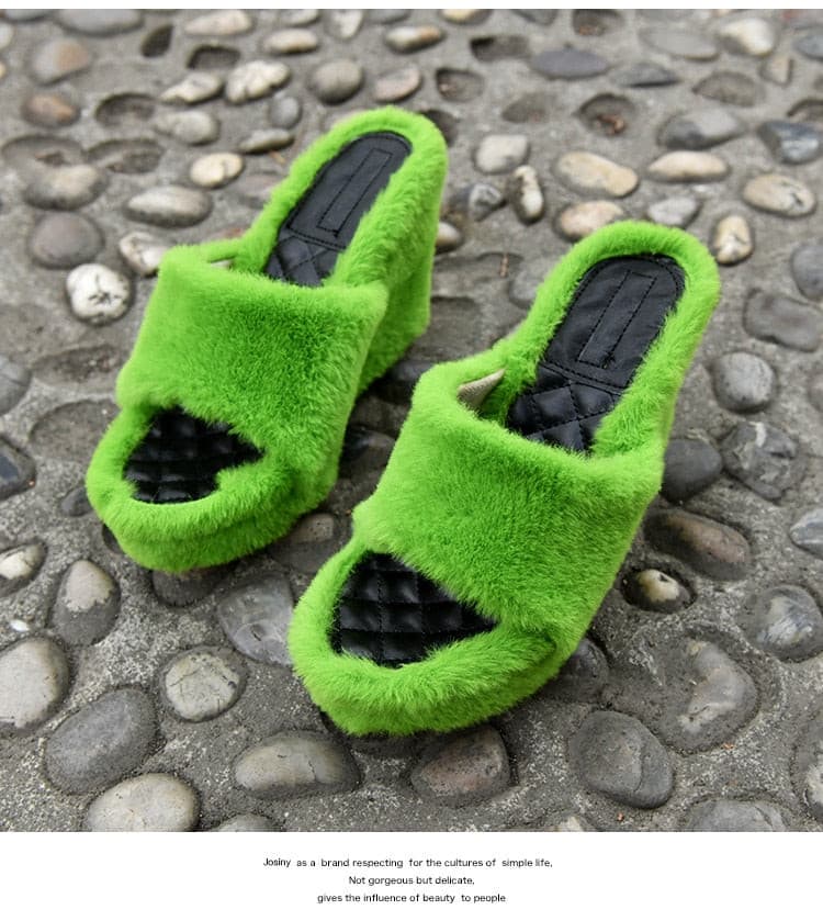 Women High-heeled Furry Drag Fashion Outdoor All-match Shoes Slippers Furry Slides 2 Nique's Creation