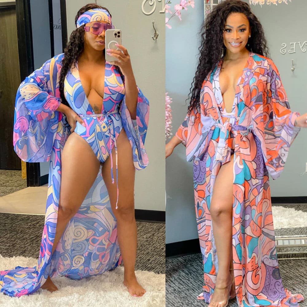 Ladies Bikini Beachwear Modest Women Plus Size Two 2 Pieces Swimsuit Cover Up 2 Nique's Creation