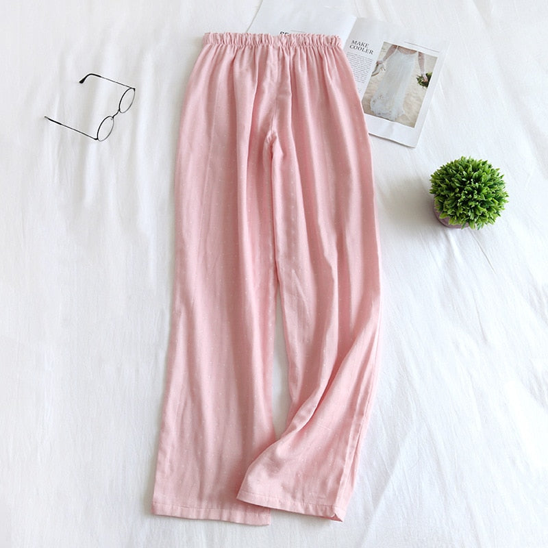 Polka Dot Long Cotton Gauze Thin Pajama Pants or Lounge Sleep Wear for Women 2 Nique's Creation