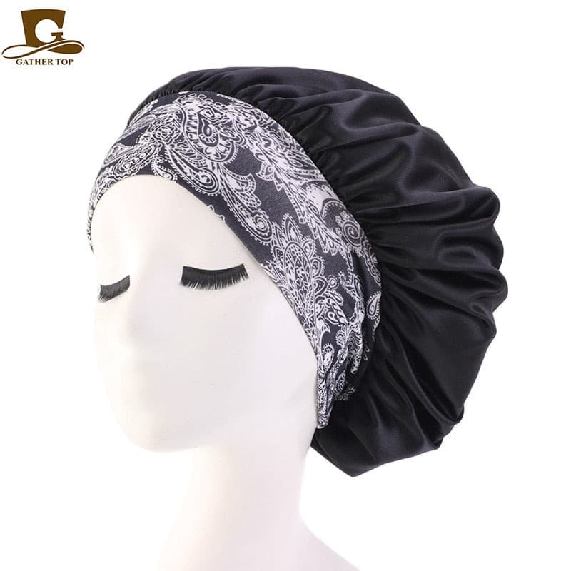 new fashion Luxury Wide Band Satin Bonnet Cap comfortable night sleep hat hair loss cap women hat cap turbante 2 Nique's Creation