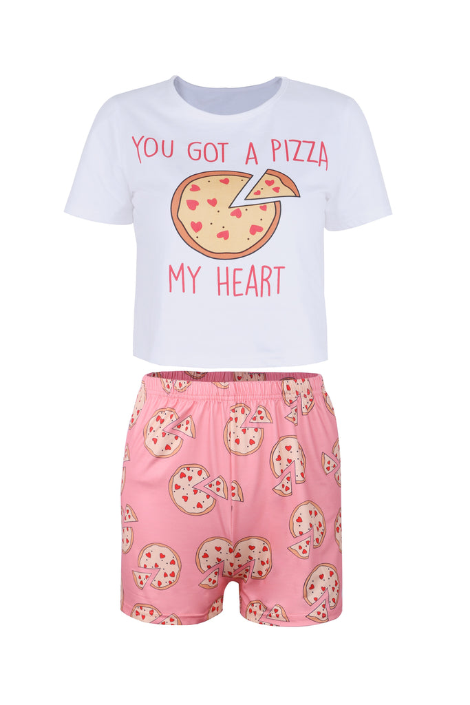 Women Two Short Sleeve Crop Top and Shorts Pizza Pattern  Lounge Wear 2 Nique's Creation