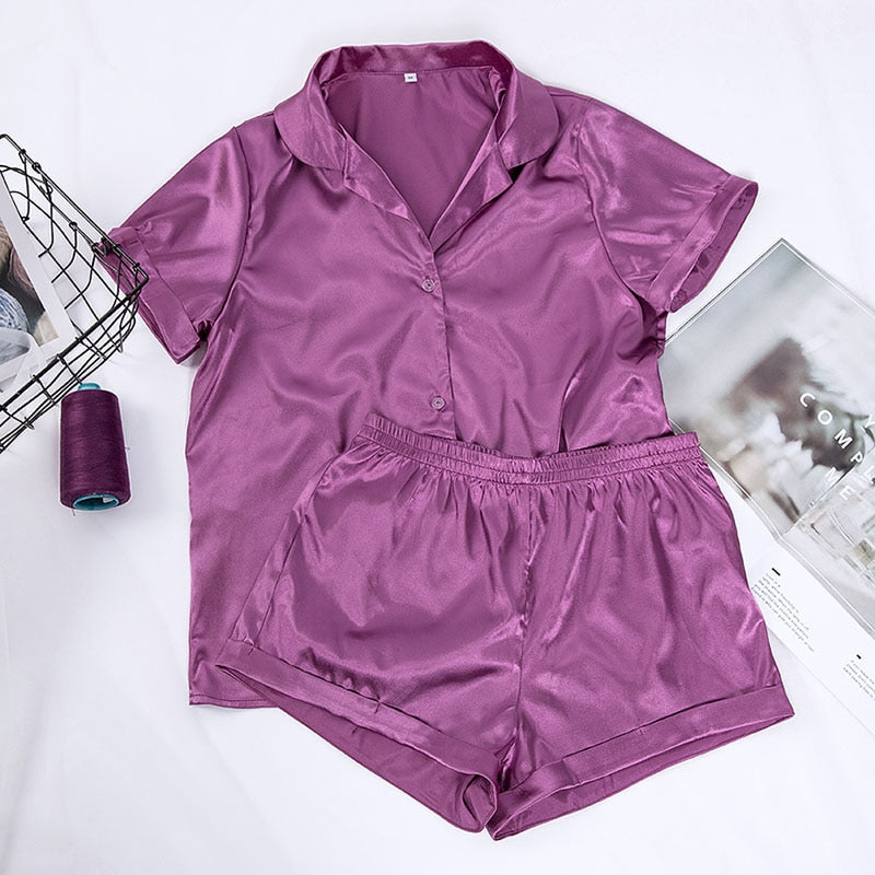 Women Sleepwear Set Pink Turn Down Collar  hort Sleeve Casual 2 Nique's Creation