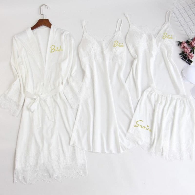 Personalized name Women Kimono Bathrobe Bride Bridesmaid Wedding Robe Set Lace Trim Sleepwear Casual Home Clothes Nightwear 2 Nique's Creation