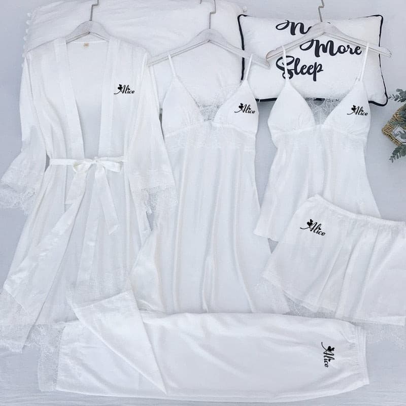 Personalized name Women Kimono Bathrobe Bride Bridesmaid Wedding Robe Set Lace Trim Sleepwear Casual Home Clothes Nightwear 2 Nique's Creation