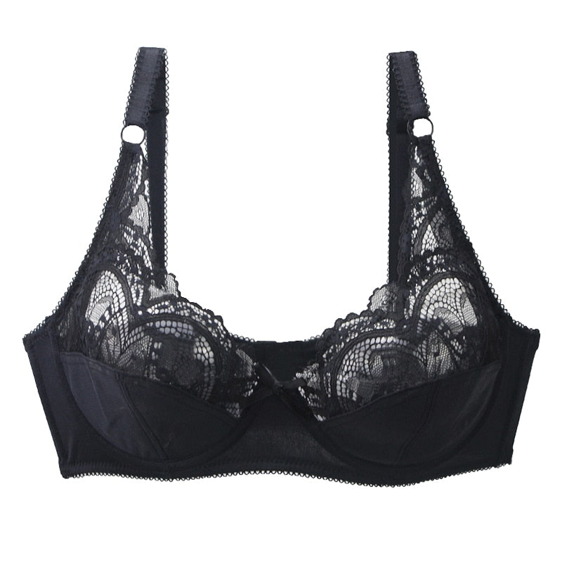 Women Lace Push Up Bras Ultra-thin Perspective Bralette Deep V Lingerie Tops Plus Size.