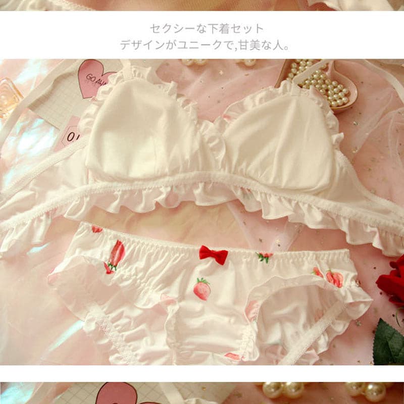 Strawberry Cute Milk Silk Bra Panties Set Wirefree Soft Underwear Set Kawaii Lolita Bra and Panty Set Pink Lingerie 2 Nique's Creation