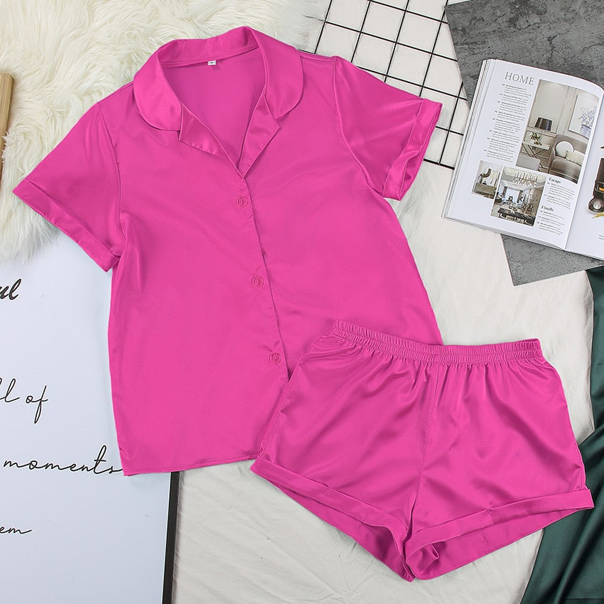 Women Sleepwear Set Pink Turn Down Collar  hort Sleeve Casual 2 Nique's Creation