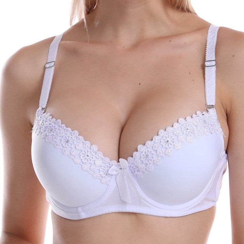 Women Embroidered Bra 80B 85B 90B 95B Femme Lingerie Sexy Padded Bra Three Hooks Underwire Underwear Bow Brassiere 2 Nique's Creation