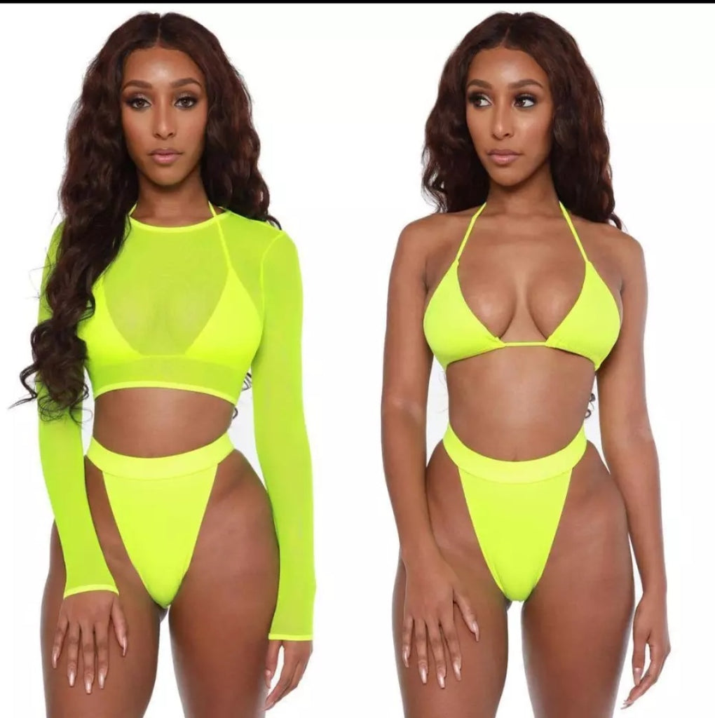 Neon Crop Top Swimwear Women Mesh Long Sleeve Cover up 2 Nique's Creation