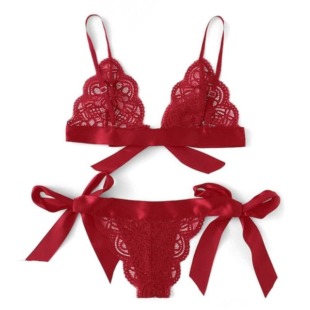 Women Bras Christmas Flirt Sexy Lingerie Female Underwear Suit Bow Lace Three Point Valentine's Day Clothes Sexy Set Exotic Set 2 Nique's Creation