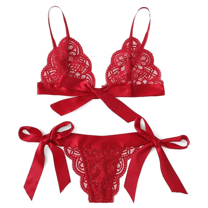 Women Bras Christmas Flirt Sexy Lingerie Female Underwear Suit Bow Lace Three Point Valentine's Day Clothes Sexy Set Exotic Set 2 Nique's Creation