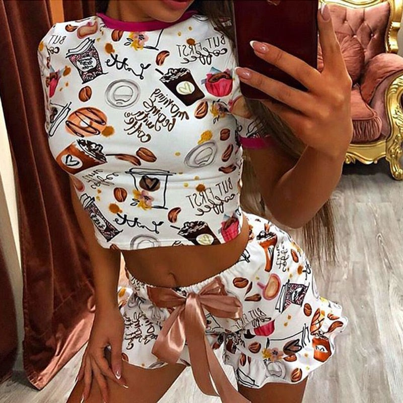 New Women Funny Sleepwear Casual Crop Top And Shorts Sets Female 2 Nique's Creation