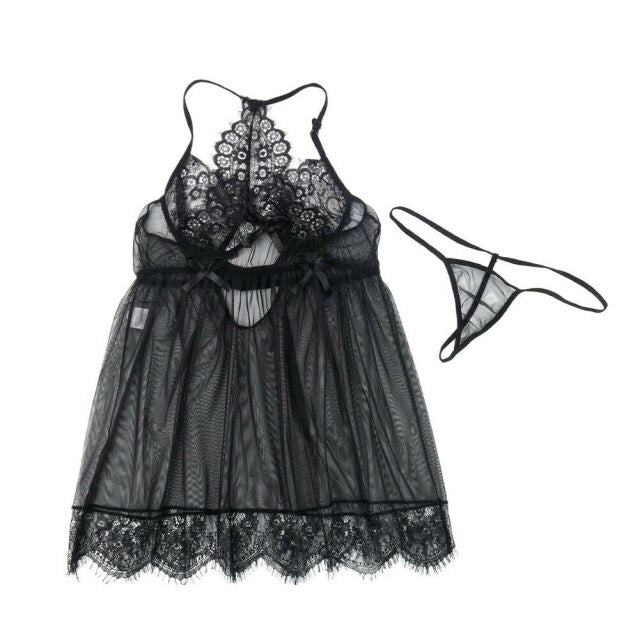 Plus Size Black Lace Sleepwear Dresses For Women Tops And Panties Two Piece Lingerie Robe Set M-3XL 2 Nique's Creation