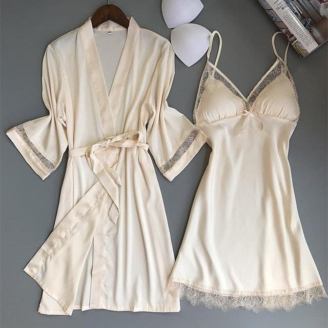 Sexy Women Rayon Kimono Bathrobe WHITE Bride Bridesmaid Wedding Robe 2 Nique's Creation