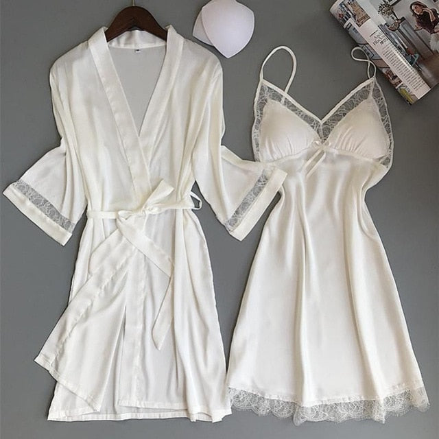 Sexy Women Rayon Kimono Bathrobe WHITE Bride Bridesmaid Wedding Robe 2 Nique's Creation