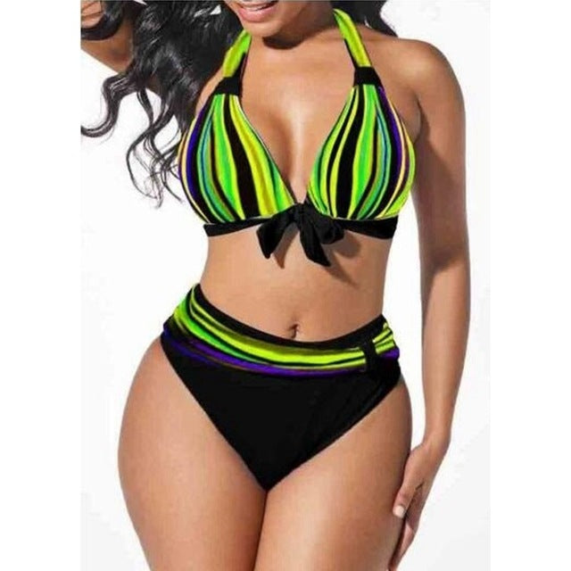 S-5XL Plus Size Neon Striped Bikini Set Push Up 2 Nique's Creation