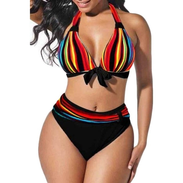 S-5XL Plus Size Neon Striped Bikini Set Push Up 2 Nique's Creation