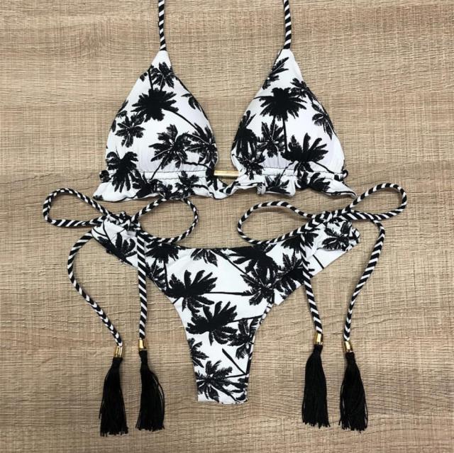 Women Floral Print Bikinis Striped Patchwork Bandage Swimwear 2 Nique's Creation