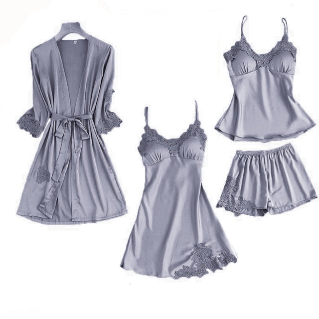 Women's 5pc Satin Lace Pajamas Set Including Robe M-XXL 2 Nique's Creation