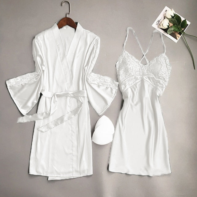 Sexy Women Rayon Kimono Bathrobe WHITE Bride Bridesmaid Wedding Robe 2 Nique's Creation