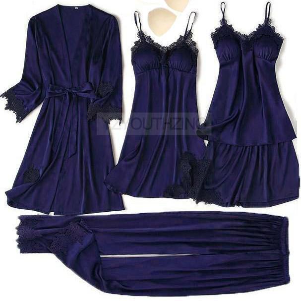 Women Lace Trim Satin With Pants Including Robe 2 Nique's Creation