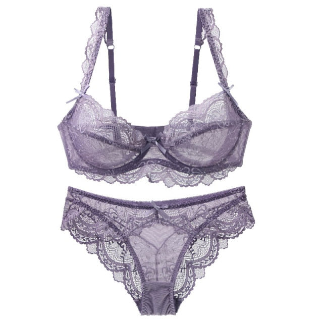 New Style ABCDE Cup Bra Sets Ultra-Thin Transparent Flower High Quality Push Up Underwear Suit Plus Size 2 Nique's Creation