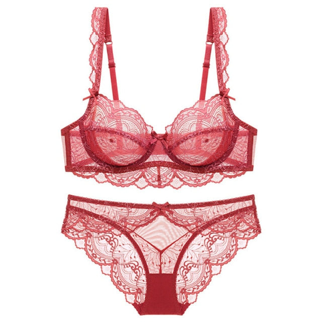 New Style ABCDE Cup Bra Sets Ultra-Thin Transparent Flower High Quality Push Up Underwear Suit Plus Size 2 Nique's Creation