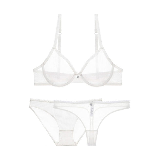 ultra-thin cup mesh lace underwear transparent unlined 1 bra+2 panties plus size bra set for ladies 2 Nique's Creation