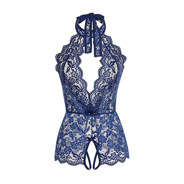 Women Lace Up One Piece Bodysuit Plus Size Transparent Lingerie Crotch Nightwear Cute Bow Teddies 2 Nique's Creation