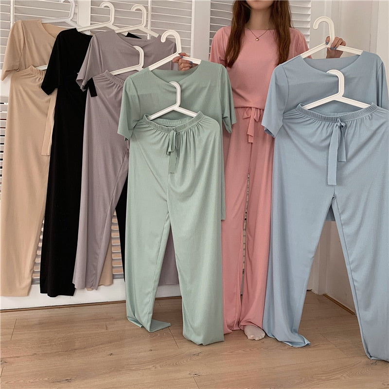 NEW 2 Piece Sets Women Pajamas Sleepwear T Shirt Pants Wide Leg 2 Nique's Creation