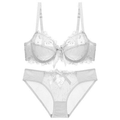 Embroidery lotus ultra-thin women's sexy transparent lace bra set 2 Nique's Creation