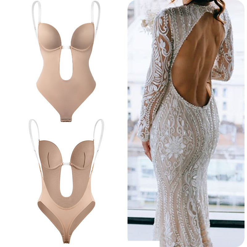 Corset Backless Shapewear Deep V-Neck Body Shaper U Plunge Thong Waist Trainer 2 Nique's Creation